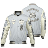 Custom Gray White Letterman Varsity Jacket Personalized Embroidery Printing