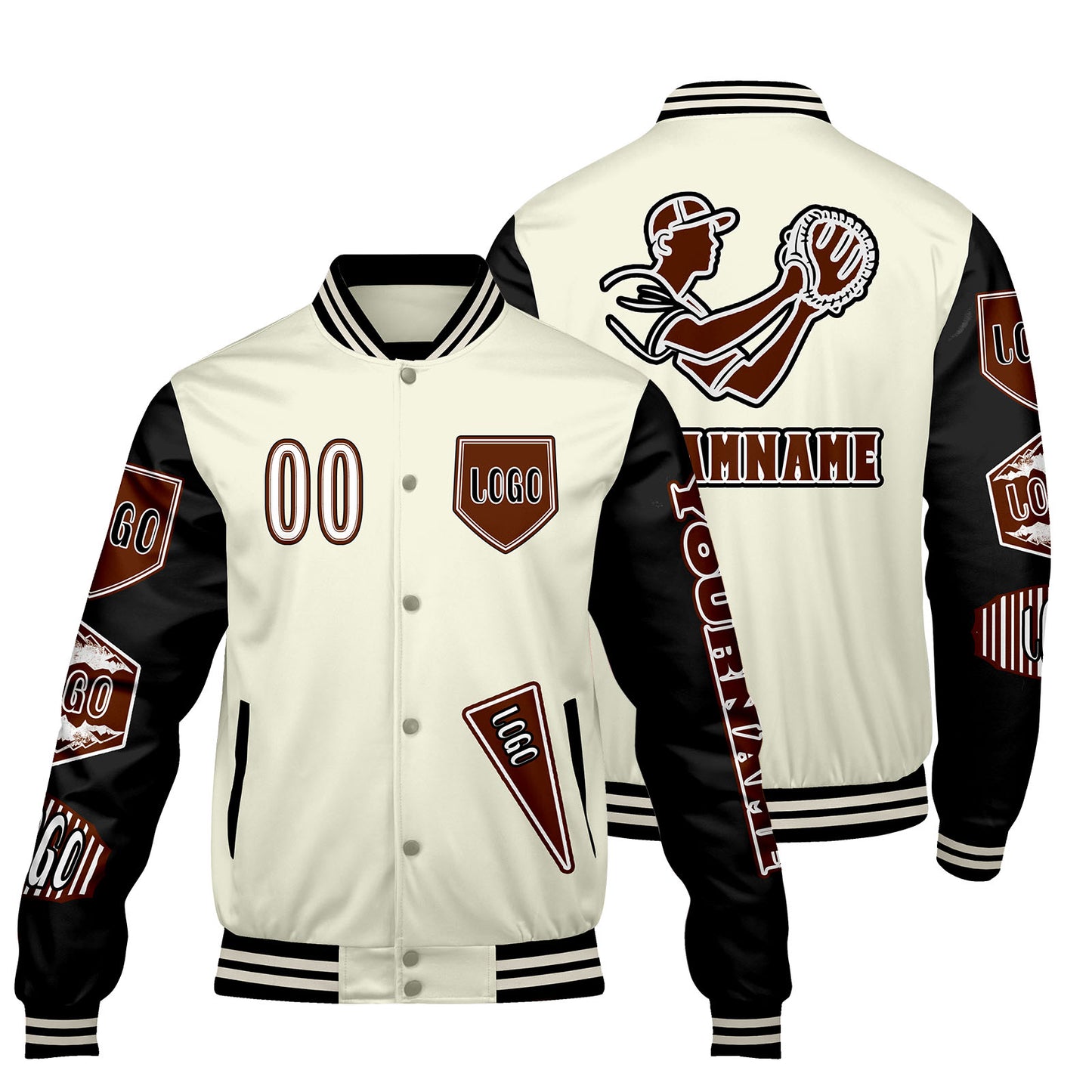 Custom White Black Letterman Varsity Jacket Personalized Embroidery Printing