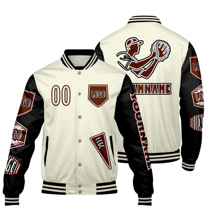 Custom White Black Letterman Varsity Jacket Personalized Embroidery Printing