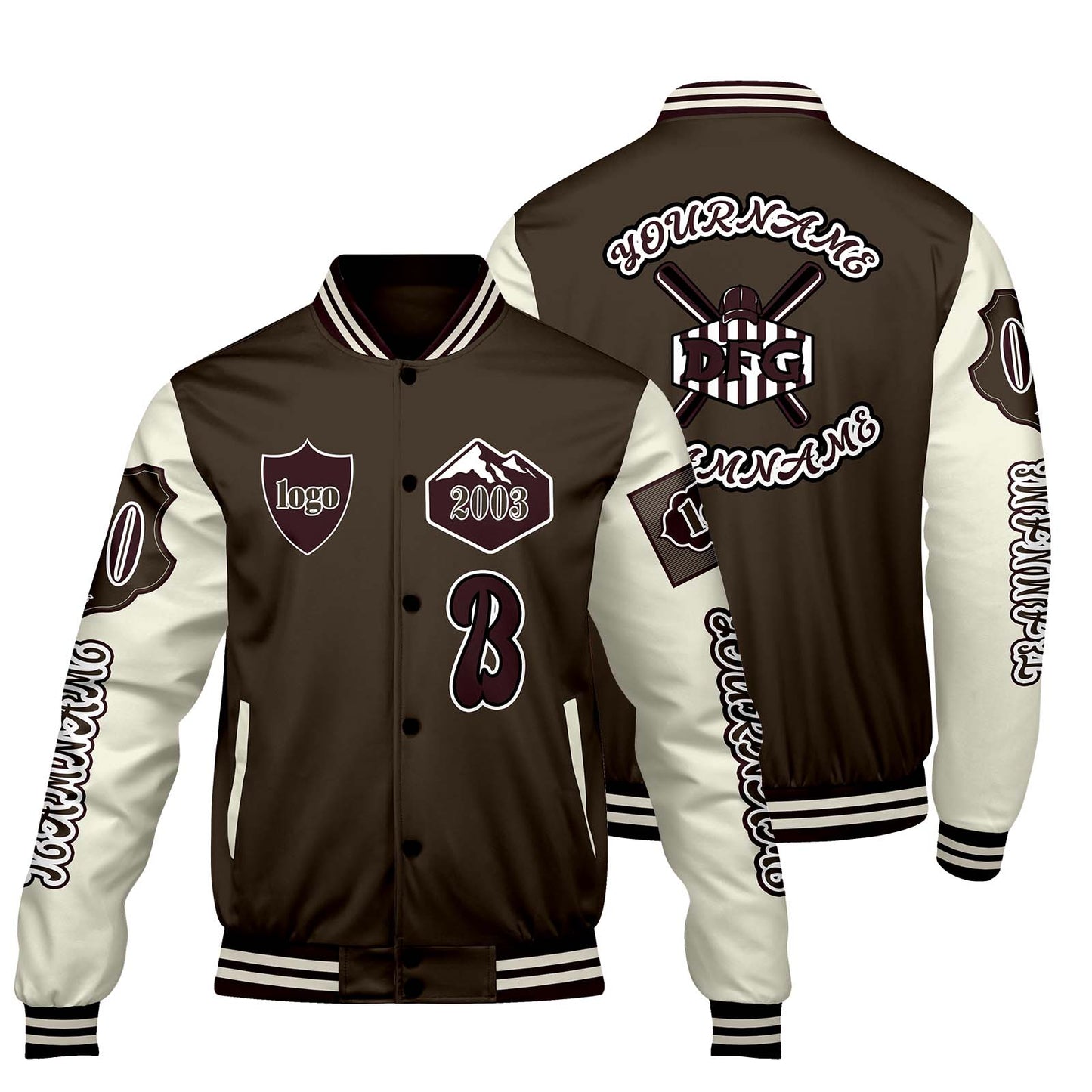 Custom Brown White Letterman Varsity Jacket Personalized Embroidery Printing