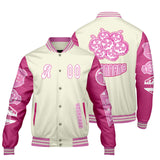 Custom White Pink Letterman Varsity Jacket Personalized Embroidery Printing