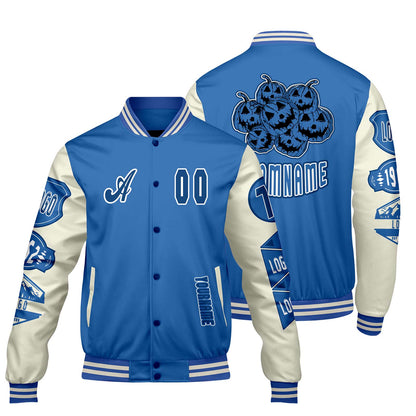 Custom Blue White Letterman Varsity Jacket Personalized Embroidery Printing