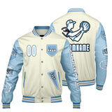 Custom White Lion Blue Letterman Varsity Jacket Personalized Embroidery Printing
