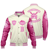 Custom White Pink Letterman Varsity Jacket Personalized Embroidery Printing