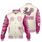 Custom White Pink Letterman Varsity Jacket Personalized Embroidery Printing