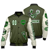 Custom Olive Green White Letterman Varsity Jacket Personalized Embroidery Printing