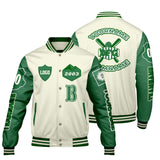 Custom White Green Letterman Varsity Jacket Personalized Embroidery Printing