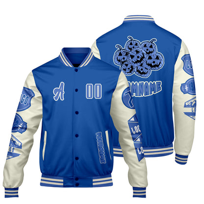 Custom Blue White Letterman Varsity Jacket Personalized Embroidery Printing
