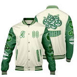 Custom White Grass Green Letterman Varsity Jacket Personalized Embroidery Printing