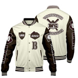 Custom White Brown Letterman Varsity Jacket Personalized Embroidery Printing