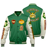 Custom Green White Letterman Varsity Jacket Personalized Embroidery Printing