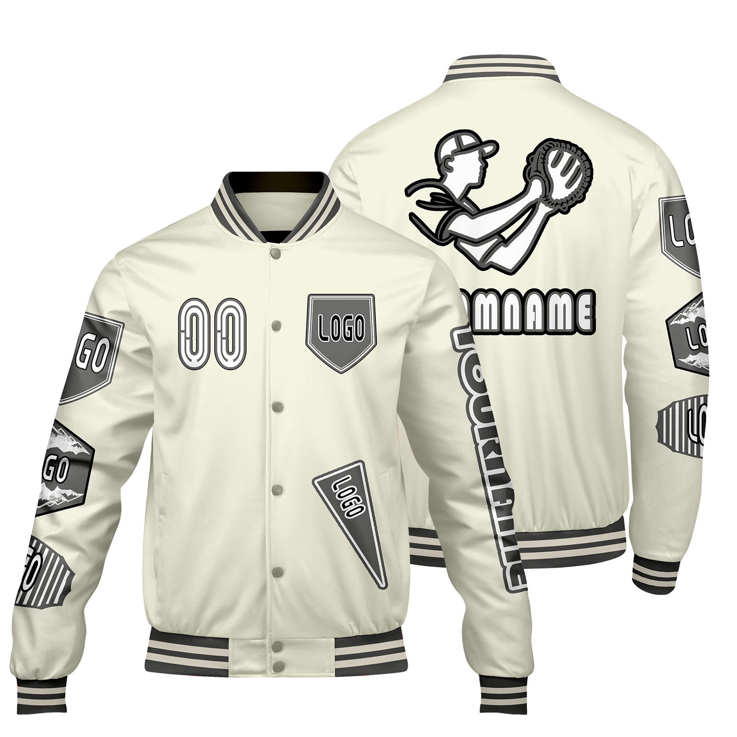 Custom White Letterman Varsity Jacket Personalized Embroidery Printing