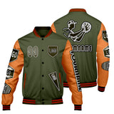 Custom Olive Green Orange Letterman Varsity Jacket Personalized Embroidery Printing