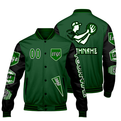 Custom Green Black Letterman Varsity Jacket Personalized Embroidery Printing