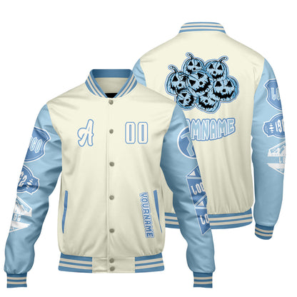 Custom White Lion Blue Letterman Varsity Jacket Personalized Embroidery Printing