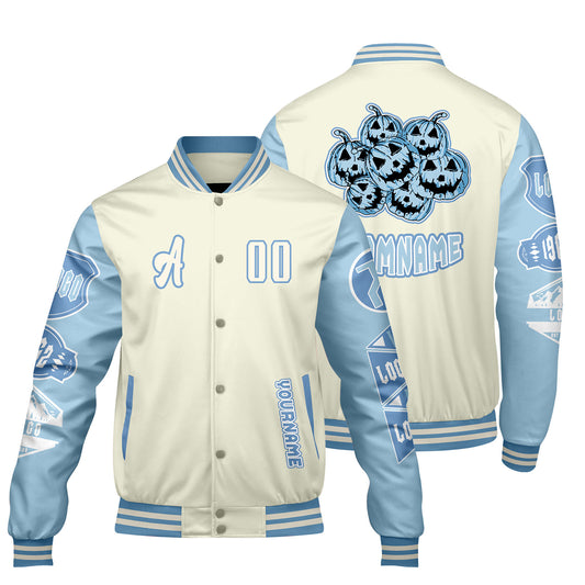 Custom White Lion Blue Letterman Varsity Jacket Personalized Embroidery Printing
