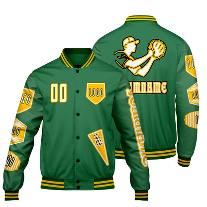 Custom Green Letterman Varsity Jacket Personalized Embroidery Printing