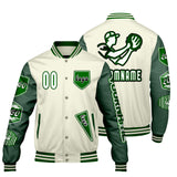 Custom White Military Green Letterman Varsity Jacket Personalized Embroidery Printing