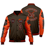 Custom Brown Orange Letterman Varsity Jacket Personalized Embroidery Printing