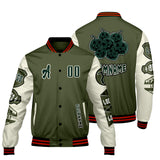Custom Olive Green White Letterman Varsity Jacket Personalized Embroidery Printing