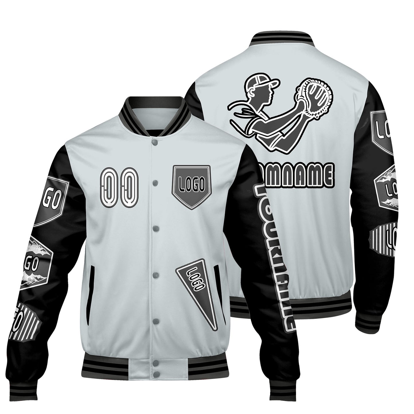 Custom Gray Black Letterman Varsity Jacket Personalized Embroidery Printing