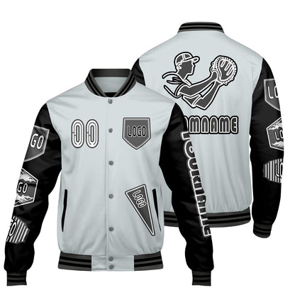 Custom Gray Black Letterman Varsity Jacket Personalized Embroidery Printing