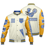 Custom White Yellow Letterman Varsity Jacket Personalized Embroidery Printing