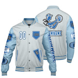 Custom Gray Lion Blue Letterman Varsity Jacket Personalized Embroidery Printing