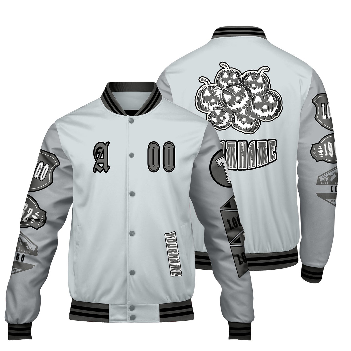 Custom Gray Letterman Varsity Jacket Personalized Embroidery Printing