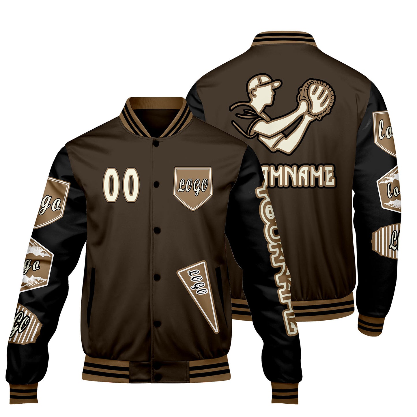 Custom Brown Black Letterman Varsity Jacket Personalized Embroidery Printing