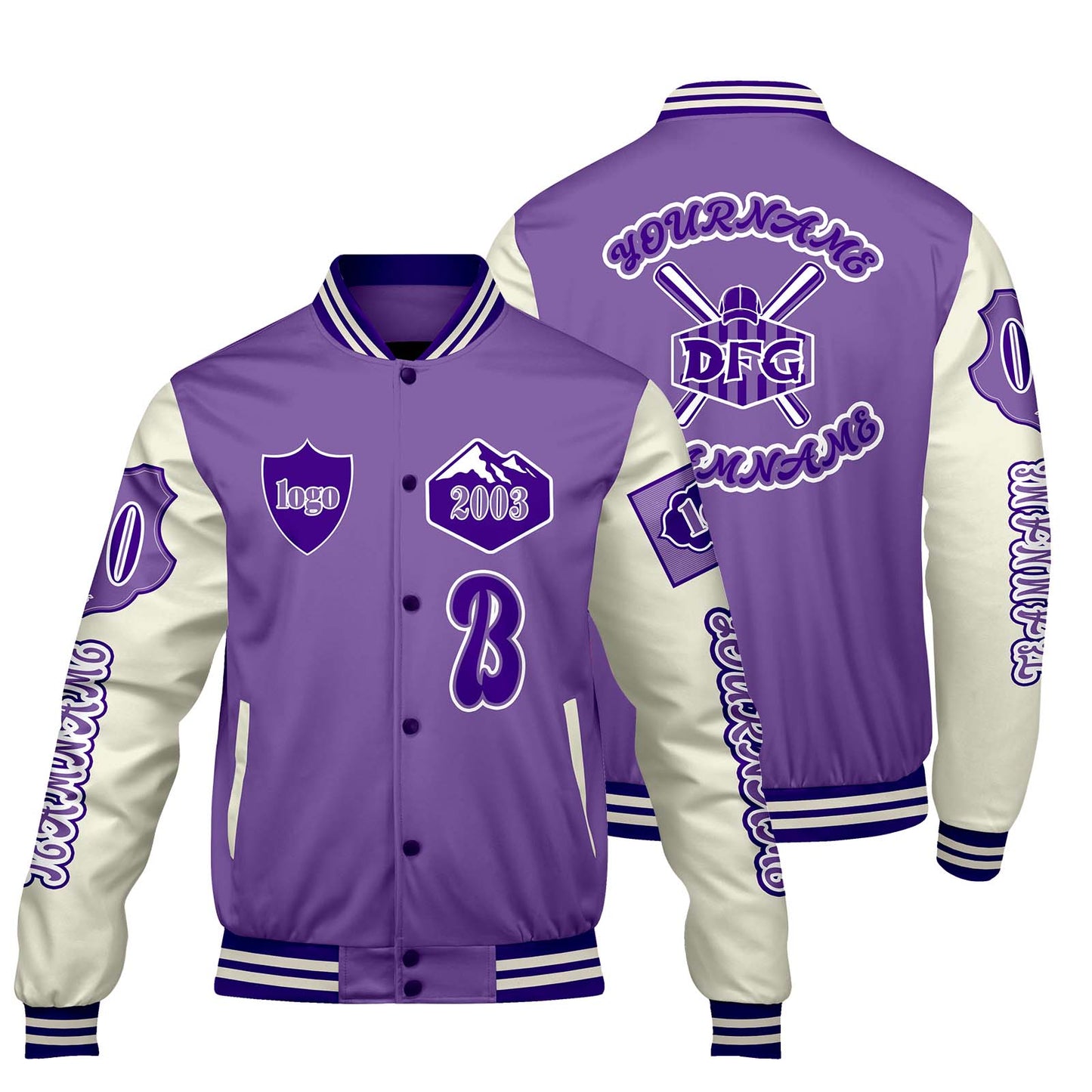 Custom Purple White Letterman Varsity Jacket Personalized Embroidery Printing