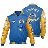 Custom Blue Yellow Letterman Varsity Jacket Personalized Embroidery Printing