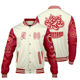 Custom White Bright Red Letterman Varsity Jacket Personalized Embroidery Printing