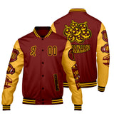 Custom Burgundy Yellow Letterman Varsity Jacket Personalized Embroidery Printing