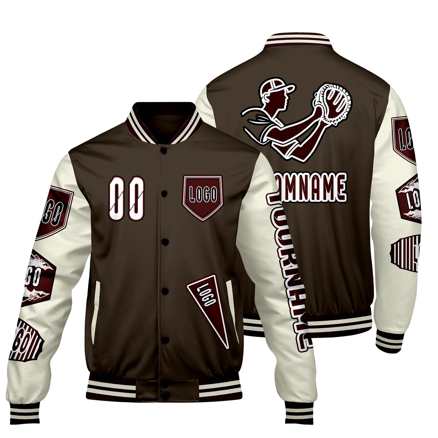 Custom Brown White Letterman Varsity Jacket Personalized Embroidery Printing