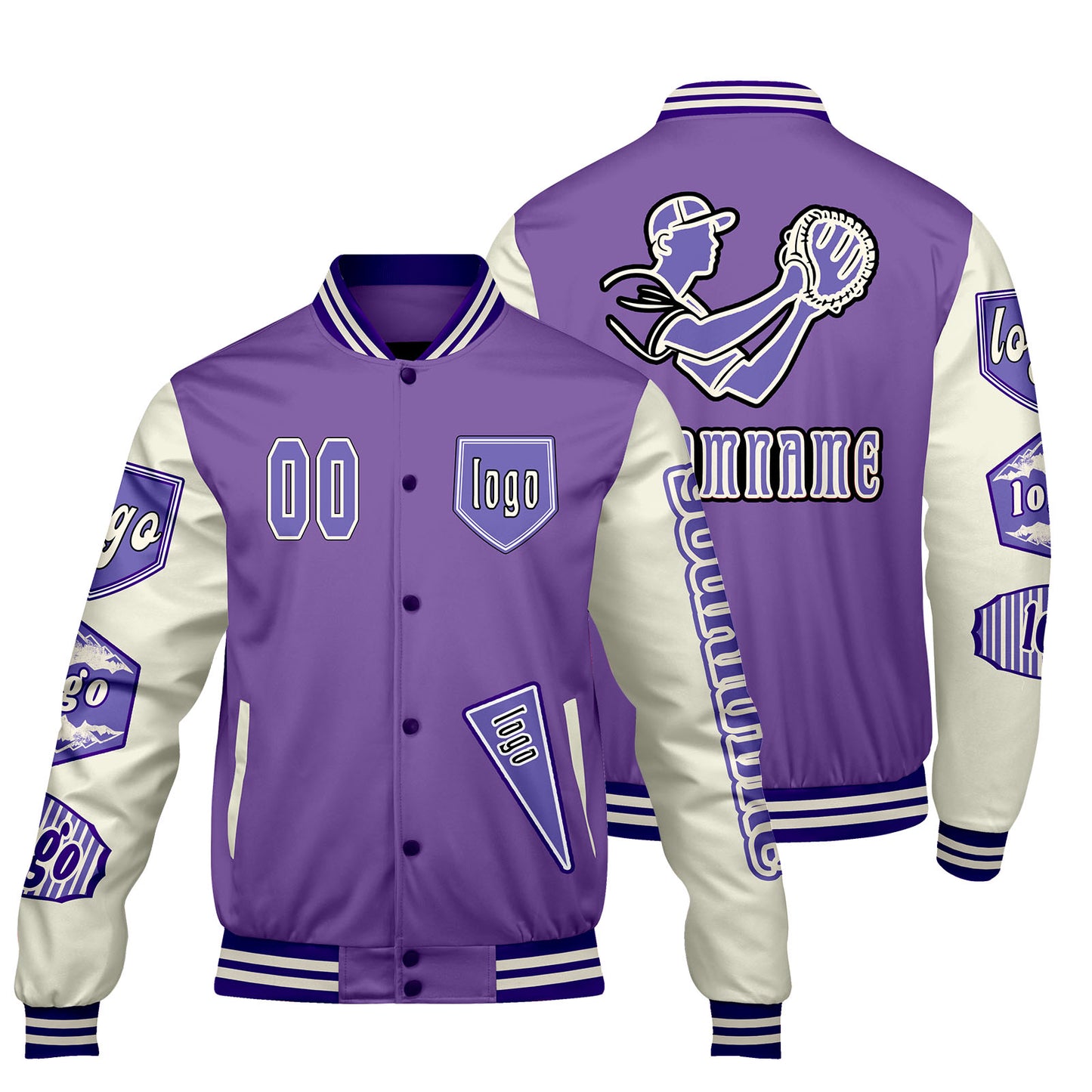 Custom Purple White Letterman Varsity Jacket Personalized Embroidery Printing