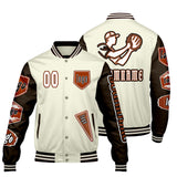 Custom White Brown Letterman Varsity Jacket Personalized Embroidery Printing