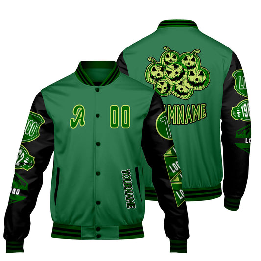 Custom Green Black Letterman Varsity Jacket Personalized Embroidery Printing