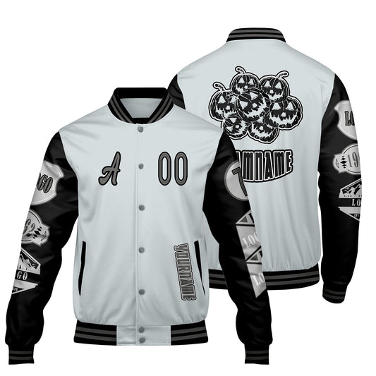 Custom Gray Black Letterman Varsity Jacket Personalized Embroidery Printing