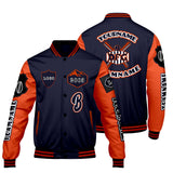 Custom Navy Orange Letterman Varsity Jacket Personalized Embroidery Printing