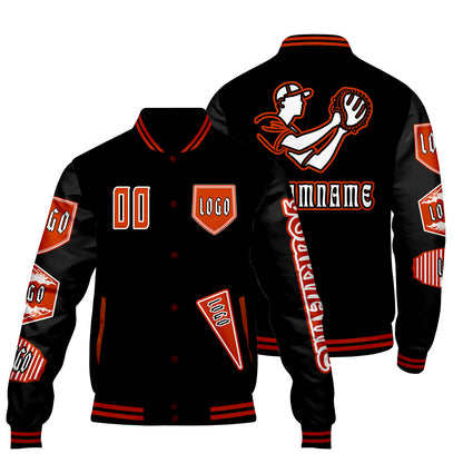 Custom Black Letterman Varsity Jacket Personalized Embroidery Printing