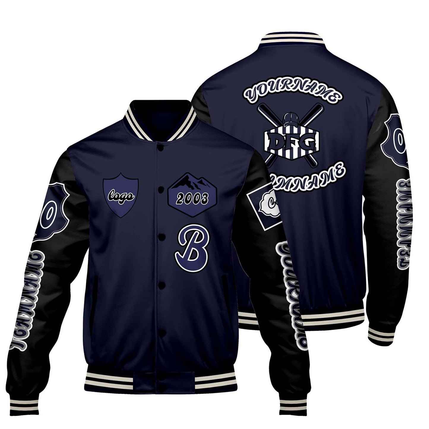 Custom Navy Black Letterman Varsity Jacket Personalized Embroidery Printing
