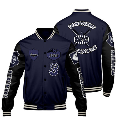 Custom Navy Black Letterman Varsity Jacket Personalized Embroidery Printing