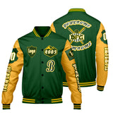 Custom Green Yellow Letterman Varsity Jacket Personalized Embroidery Printing