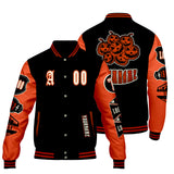 Custom Black Bright Orange Letterman Varsity Jacket Personalized Embroidery Printing