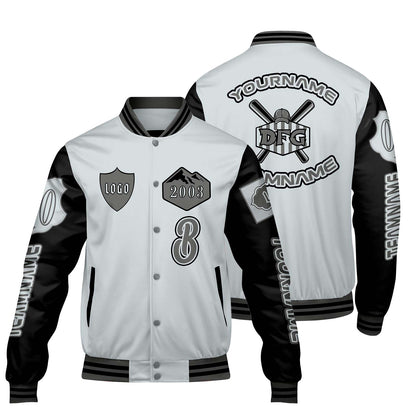 Custom Gray Black Letterman Varsity Jacket Personalized Embroidery Printing