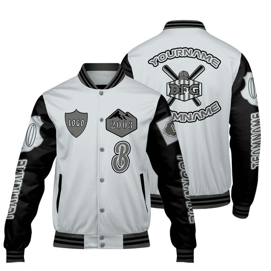 Custom Gray Black Letterman Varsity Jacket Personalized Embroidery Printing