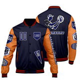 Custom Navy Orange Letterman Varsity Jacket Personalized Embroidery Printing