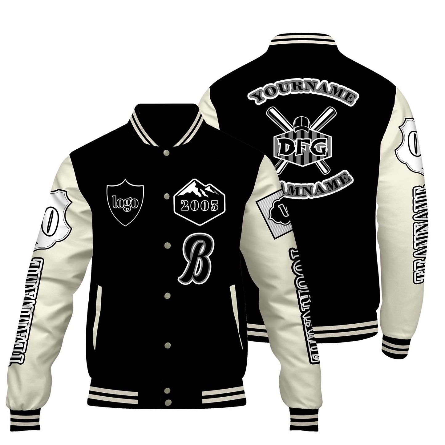 Custom Black White Letterman Varsity Jacket Personalized Embroidery Printing