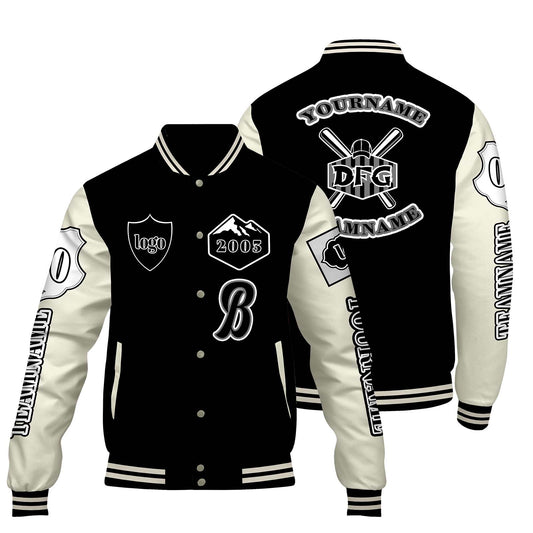 Custom Black White Letterman Varsity Jacket Personalized Embroidery Printing